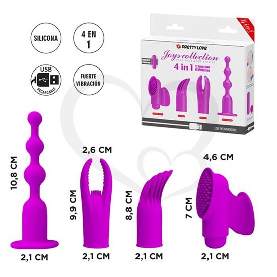 Vibrador con 12 funciones de vibración, 4 estilos diferentes de funda de silicona con recarga USB